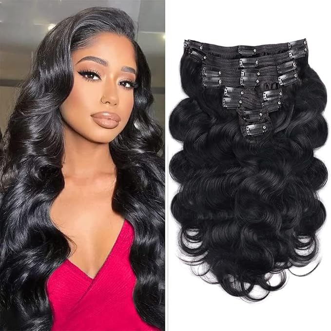 Seamless Body Wave Seamless Clip In Hair Extensions Real Human Hair PU Weft Body Clip Ins 100% Unprocessed Human Hair Extensions 8pcs with 18Clips Per Set 120g(14inch)
