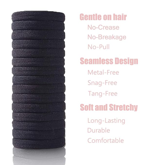 20pcs Thick Seamless Hair Ties for Curly Heavy and Long Hair - Hair Elastics for Women Men Girls Big Pony tails Holders Updos & Braids For All Hair Types No Damage No Tangle & No Breakage