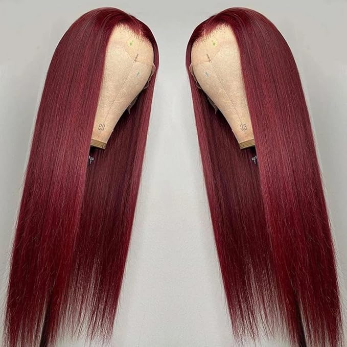 Burgundy 99J Lace Front Wigs Human Hair Pre Plucked Wine Red 13x4 Straight Lace Frontal Wig with Baby Hair for Black Women 150% Density Wig Colored Brazilian Virgin Hair Wig 16 Inch