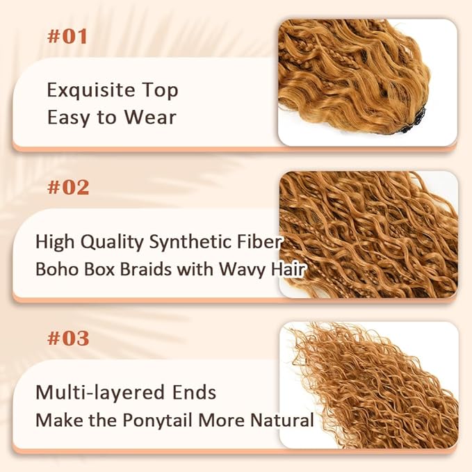 Drawstring Ponytail for Women Boho Box Braids with Long Wavy Hair Ponytail Extension Synthetic Hair Extensions Ponytail for Daily Use (27#, 18 Inch)