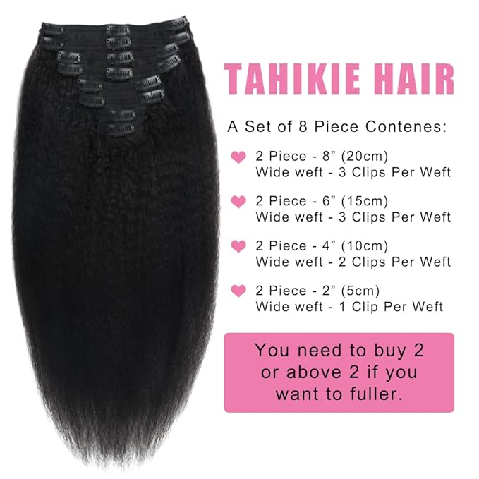 Kinky Straight Human Hair Clip in Extensions 120g Full Head Clip ins for Women 100% Unprocessed Brazilian Virgin Human Hair Yaki Straight Clip ins Remy Hair Natural Black 8Pcs 18Clips 28inch