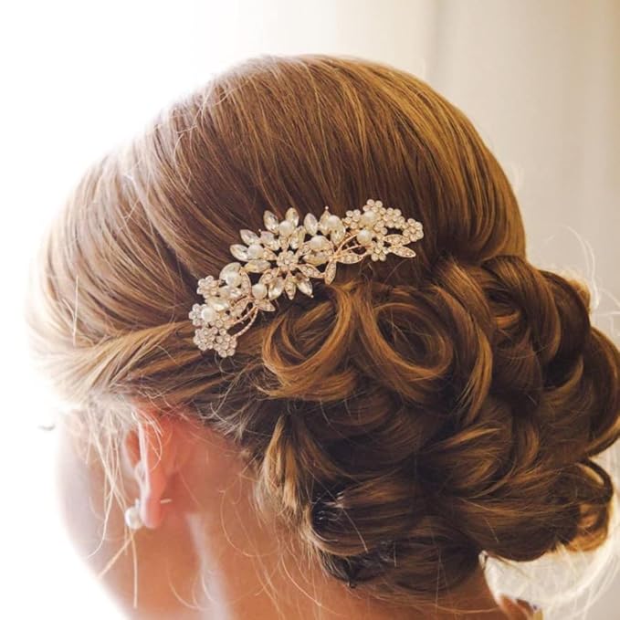 Rose Gold Wedding Hair Comb Pearl Crystal Bridal Hair Accessories For Bride and Bridesmaid