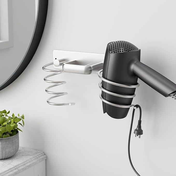 hicorfe Hair Dryer Holder 3 in 1 Hair Tool Organizer,Blow Dryer Holder Wall Mounted,Bathroom Bedroom Care Styling for Flat Iron,Curling Iron,Hair Straightener（Silver）