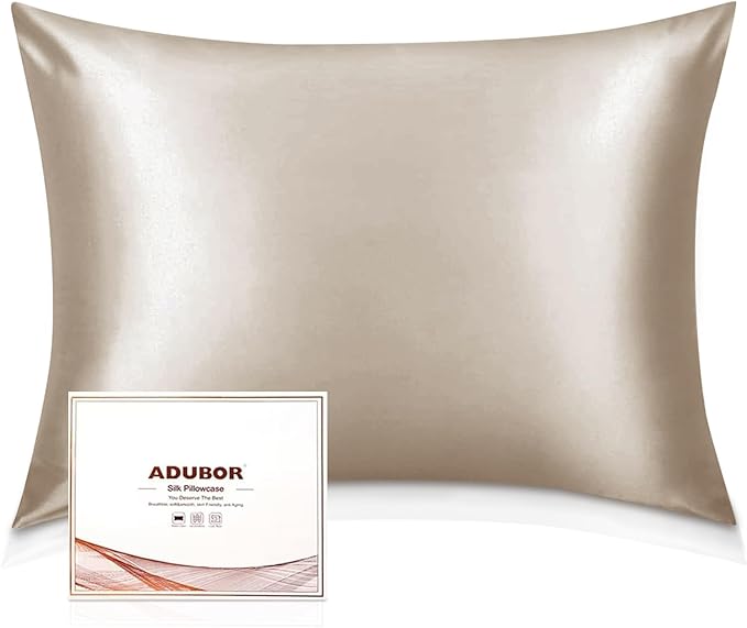 Adubor 100% Silk Pillowcase - Mulberry Silk Pillow Cases, 23 Momme 6A Grade Fibers, Silk Pillow Case for Hair and Skin Health, with Hidden Zipper (Standard 20''×26'', Beige, 1PC)