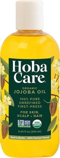 HobaCare Natural Organic Jojoba Oil for Hair, Skincare, Face, Body, Scalp, Nails, Beard Care, Skin Massage – Unrefined Carrier Oil – 100% Pure, Hexane Free, Moisturizing (8.45 oz)