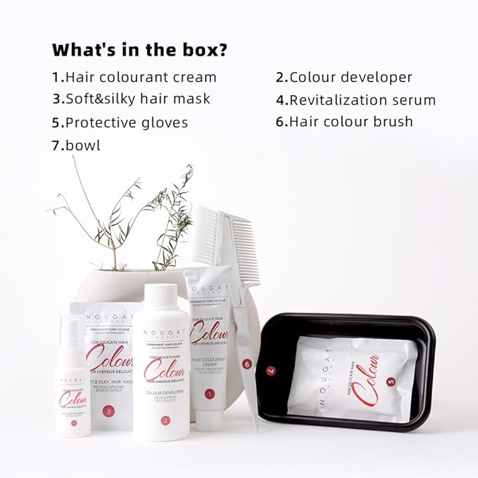 NOUGAT Amber Brown Permanent Hair Color Kit - 100% Gray Coverage, Ammonia Free & PPD Free for Sensitive Scalp - 3-in-1 Color, Repair & Nourish System with Anti-Aging Hair Mask & Essence