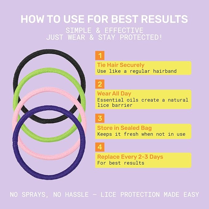 Hair Ties for Healty hair care - Infused with Essential Oils for Natural Prevention - Girls Hair Ties with Long-Lasting Protection - Safe & Non-Toxic Repellent Ties for Daily Use - (4-Pack)
