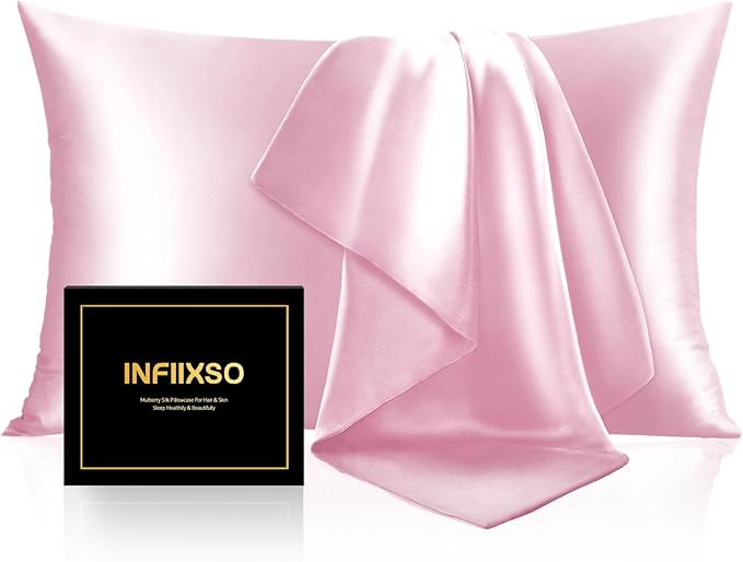 INFIIXSO Mulberry Silk Pillow Case King Size, Silk Pillowcase with Hidden Zipper 20"x36", Extraordinary Smooth and Soft Pillow Cases for Hair and Skin(Pink, 1 Pack)