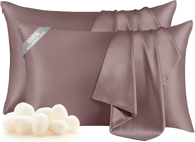 THXSILK Set of 2 Natural Mulberry Silk Pillowcase for Hair and Skin, Standard Size 20"x26" Silk Pillow Cases, Soft Smooth Cooling Premium Grade 6A+ Silk Pillow Cover with Concealed Zipper (Purple)