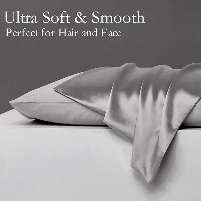 Silk Pillowcase for Hair and Skin 2 Pack 100% Mulberry Silk Bed Pillowcase Hypoallergenic Soft Breathable Both Sides Silk Pillow Case with Hidden Zipper, Standard Size Pillow Cases (Grey)