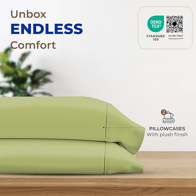THREAD SPREAD 100% Egyptian Cotton Pillow Cases - 1000 Thread Count Pillow Cases Queen/Standard Size Set of 2, Soft & Breathable Extra Long Staple Sateen Cotton Pillow Covers for Bed - Sage Green