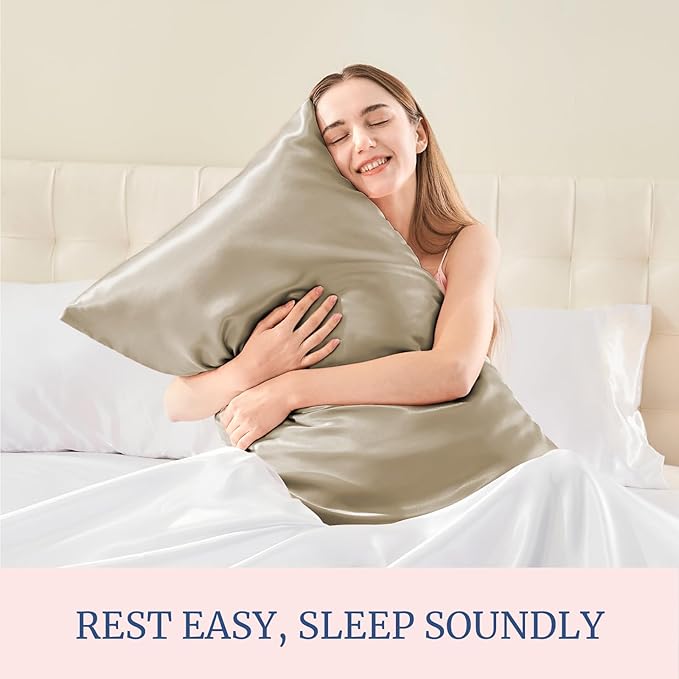 BEDELITE Satin Pillowcase for Hair and Skin, Super Soft and Cooling Similar to Silk Pillow Cases 2 Pack with Envelope Closure, Gift for Women Men(20"x40" King Size, Taupe)