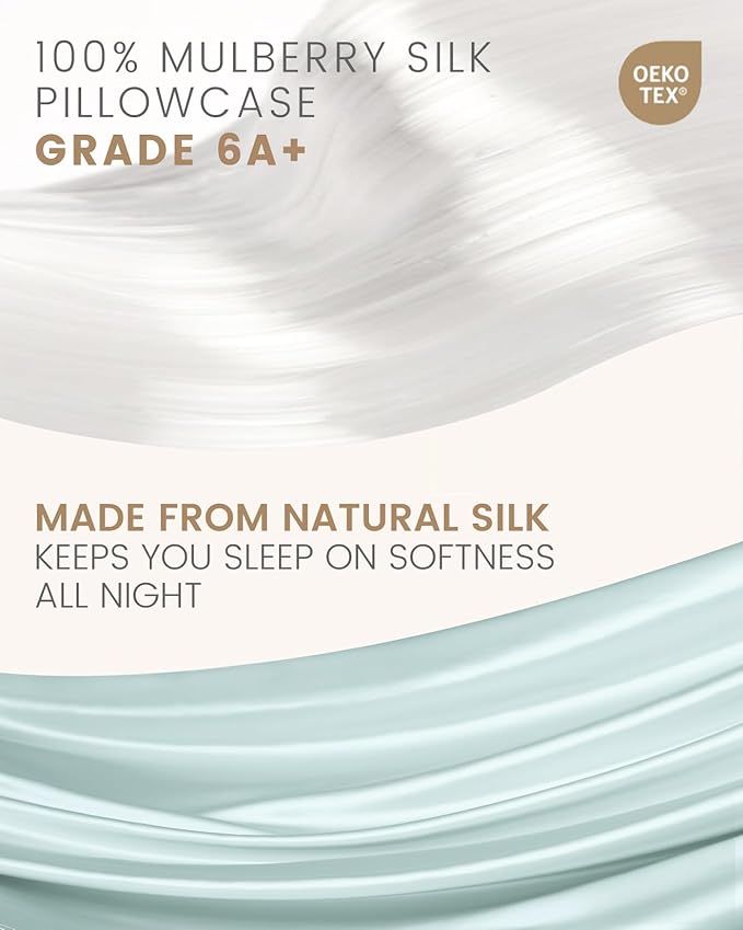 THXSILK Set of 2 100% Mulberry Silk Pillowcase for Hair and Skin Health, Soft Breathable and Smooth Pillowcases with Hidden Zipper, Both Sides Premium Grade 6A+ Silk, Standard 20"x26", Light Blue