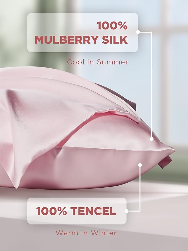 Mulberry Silk Pillowcase for Hair and Skin, SGMSILK 22 Momme Natural Silk Pillow Cases with Zipper, 6A Soft and Smooth Single Sided Pure Silk Pillow Cover (Soft Pink, Queen 20"x30")