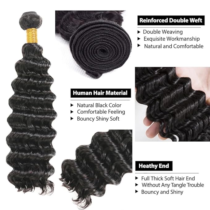 Color 1B Bundles Human Hair Natural Black Deep Wave Bundles Niegmeag Brazilian Virgin Remy Single Bundle 14 Inch Color 1B Deep Wave Bundle 100g