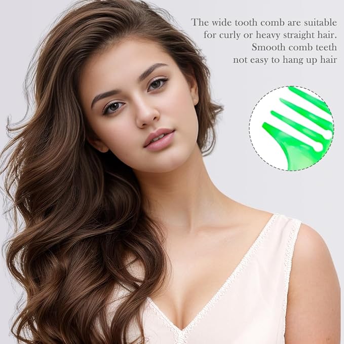 Hair Comb Set - Green, Wide-Tooth, Fine-Tooth, Rat Tail, and Dual Comb for Men and Women