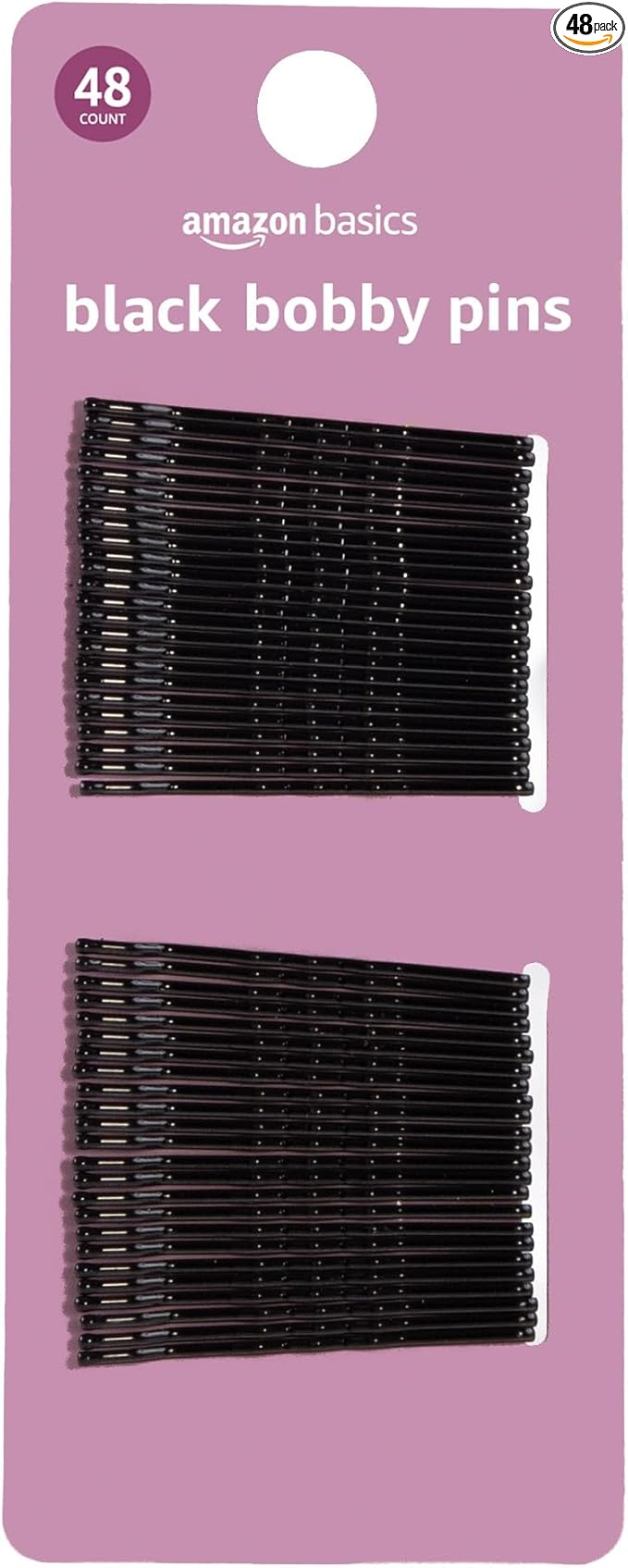 Amazon Basics No Slip Bobby Pins, 48 count, Black High, Gloss Bobby Pins for Pain Free, Comfortable, All-Day Styling and UpDos. For All Hair Types