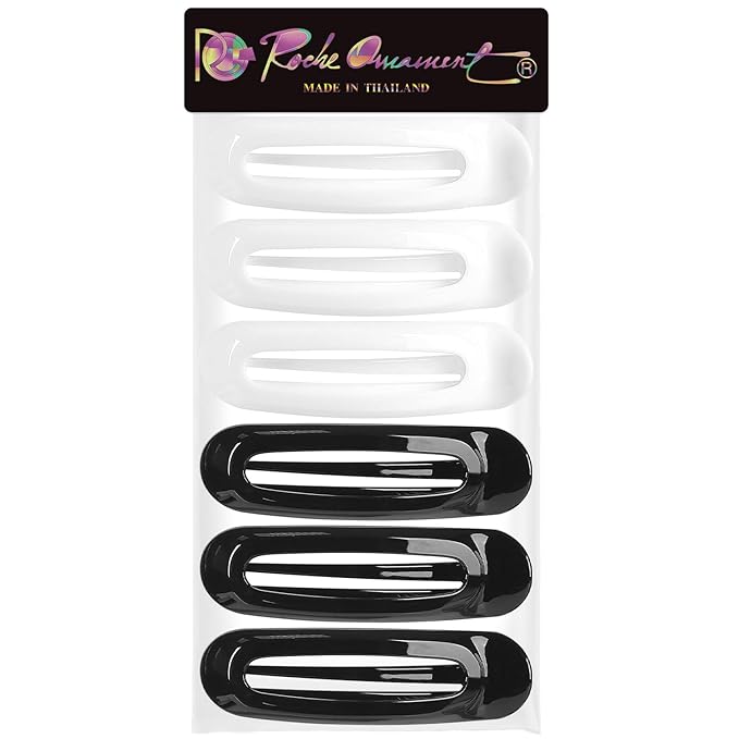 RC ROCHE 6 Pcs Flat Claw Hair Clips for Women Alligator French Barrette Long Thick Hair Duckbill Curved No Slip Grip Lay Flat Side Slide Firm Classic Styling, Medium Black & White