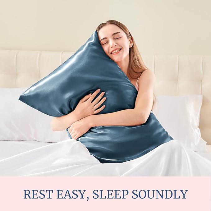 BEDELITE Satin Pillowcase for Hair and Skin, Super Soft and Cooling Similar to Silk Pillow Cases 2 Pack with Envelope Closure, Gift for Women Men(20"x30" Queen Size, Bluesteel)