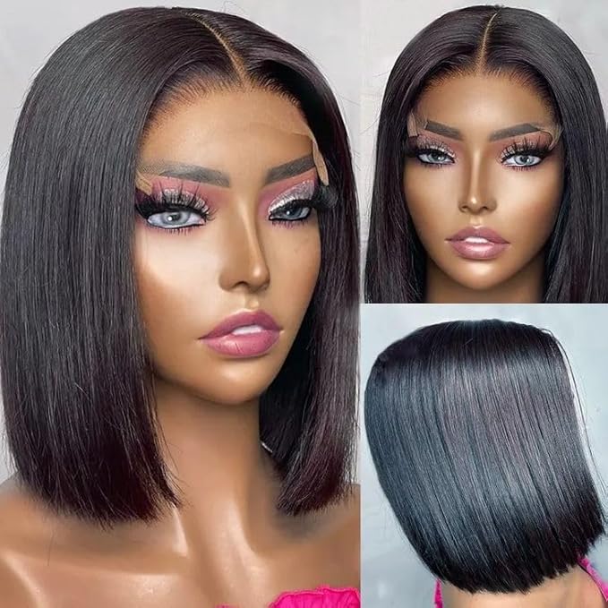 Bob Wig Human Hair Real 100% Human Hair 180% Density Wigs for Black Women 5x1 Bob Lace Closure Wigs Human Hair Natrural Black 16inch