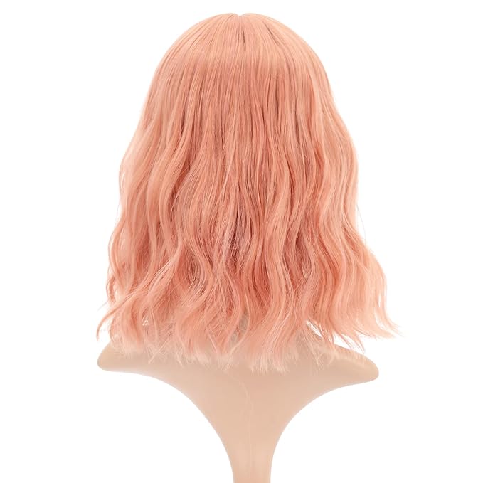 FAELBATY Pink Wigs With Bangs Synthetic Short Bob Wig for Girl Shoulder Length Wig for Women Costume Wigs Mixed Pink(12" Orange Pink)