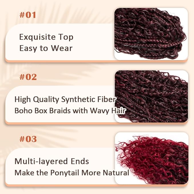 Drawstring Ponytail for Women 24 inch Boho Box Braids with Long Wavy Hair Clip in Ponytail Extension Synthetic Hair Extensions Ponytail for Daily Use (T1B/Bug#, 24 Inch)