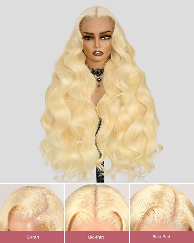 613 Lace Front Wig Human Hair 13x4 Blonde Body Wave Hd Transparent Lace Frontal Wigs Human Hair Pre Plucked With Baby Hair 180% Density Blonde Glueless Wigs 18 Inch