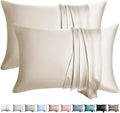100% Silk Pillow Cases 2 Pack King Size Mulberry Silk Pillowcase for Hair and Skin Set of 2 Highest Grade 6A Silk Soft Breathable Cooling with Hidden Zipper, Beige