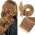 Tape in Hair Extensions Human Hair Golden Brown 22 Inch 20Pcs Tape Ins for Women Straight Invisible Seamless Remy