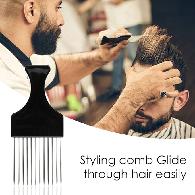 4 Packs Afro Comb Metal Pick, Hairdressing Detangle Wig Braid Hair Styling Tool- Black