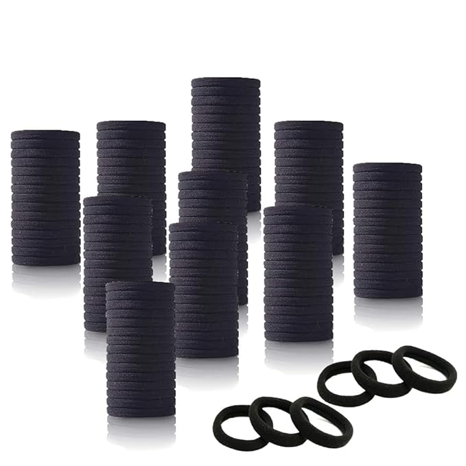 Hair Ties Hair Elastics Bands Seamless Cotton No Damage Thick Curly Hair Long-Lasting Braids Ponytails Holders All Hair Types Pain-Free Hair Accessories Women Men Black 50 PCS