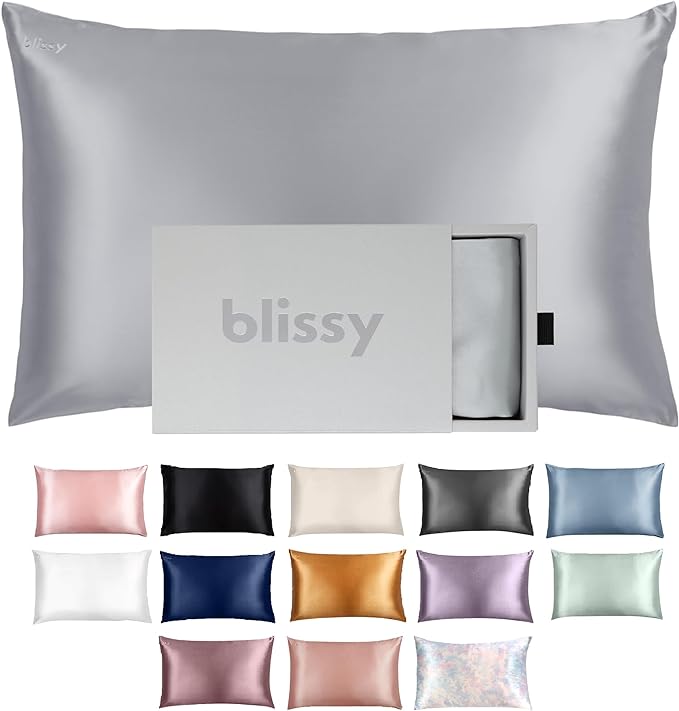 Blissy Silk Pillowcase - 100% Pure Mulberry Silk - 22 Momme 6A High-Grade Fibers - Silk Pillow Cover for Hair & Skin - Regular, Queen & King (Silver, King)