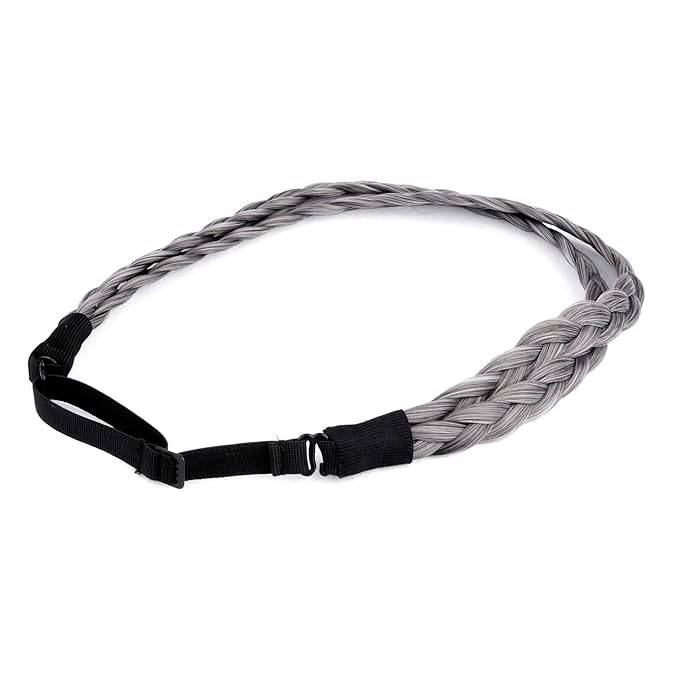 DIGUAN Double Three Strand Synthetic Hair Braided Headband Hairpiece Extension Women Girl Beauty accessory (Dark Gray)