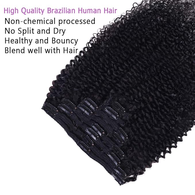 Curly Clip In Extension Human Hair 3C 4A Kinky Curly Clip Ins Full Head for Black Women Brazilian Remy Human Hair Natural Color 8Pcs with18clips 120g/Set (30 inch, curly wave)