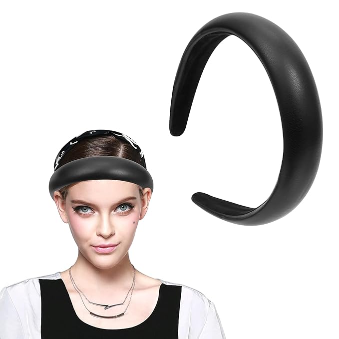 Black Wide Headband for Women Soft Leather Padded Headband Fashion Dressy Head Band High Elastic Comfortable Hairband Hair Accessories for Womens Hair