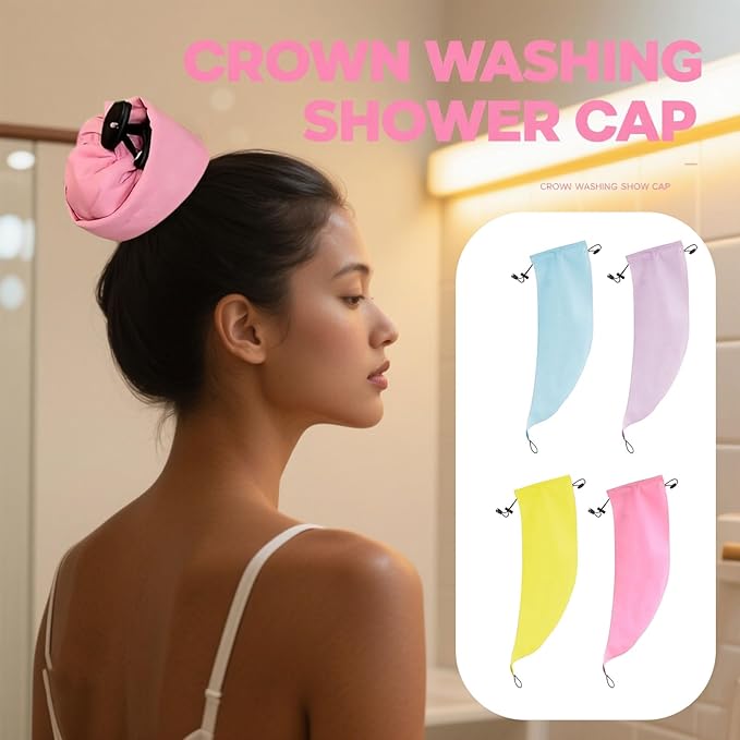 Waterproof Hair Sleeve for Long Hair, Crown Washing Shower Cap Ponytail, Reusable Adjustable, Quick Root Refresh for Shower Gym Travel Pool Beach, Time Saver (Purple+Pink, 2PC)