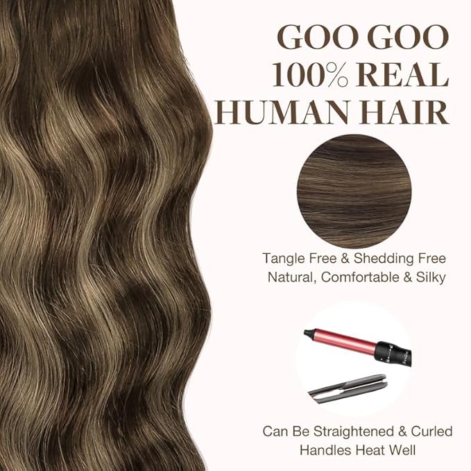 GOO GOO Tape in Hair Extensions Human Hair, 4/26/4 Balayage Chocolate Brown to Honey Blonde, 14inch 100g 40pcs, Skin Weft Seamless Invisible, Silky Straight with Thick Ends, Remy Human Hair