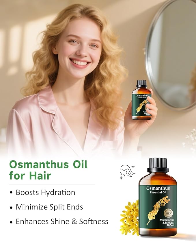Pure Osmanthus Essential Oil, Mumianhua Natural Floral Oil for Bedroom Ambiance & Garden Protection, Aromatherapy for Evening Luxury, Outdoor Elegance, Skin Care & Home Diffuser 3.38 Fl Oz
