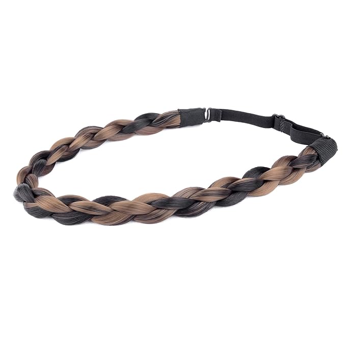 DIGUAN Chubby Narrow Synthetic Hair Braided Headband Classic Chunky Plaited Braids Elastic Stretch Hairpiece Women Girl Beauty accessory, 58g (Chocolate Toast)