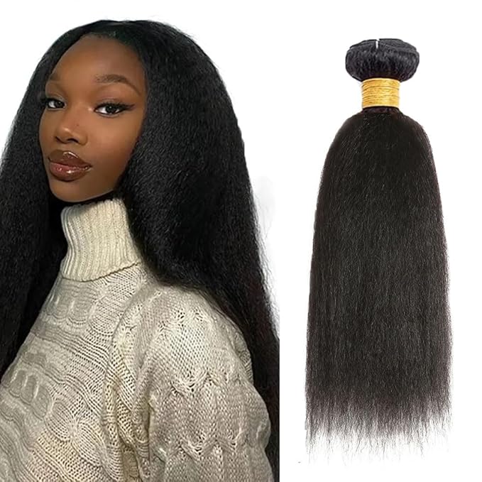 Color 1B Kinky Straight Bundles Human Hair Yaki Straight Bundles 26 Inch Brazilian Grade 8A Virgin Remy Hair Extensions Double Weft Natural Black Yaki Bundle