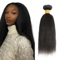 Color 1B Kinky Straight Bundles Human Hair Yaki Straight Bundles 26 Inch Brazilian Grade 8A Virgin Remy Hair Extensions Double Weft Natural Black Yaki Bundle