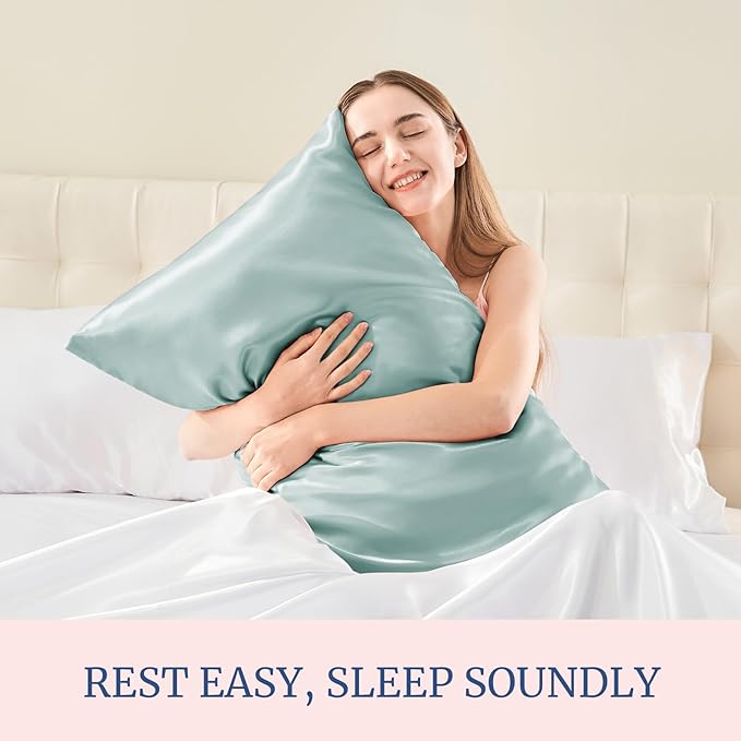 BEDELITE Satin Pillowcase for Hair and Skin, Super Soft and Cooling Similar to Silk Pillow Cases 2 Pack with Envelope Closure, Gift for Women Men(20"x30" Queen Size, Haze Blue)