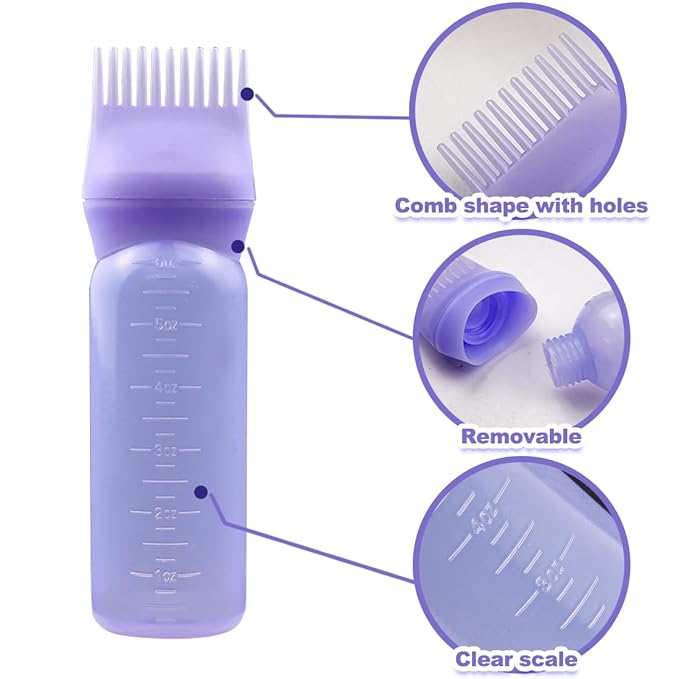 ELANE 4 Pack Hair Oiler Comb Bottle,Root Comb Applicator Bottle for Hair Oil Scalp Hair Oiling Applicator(2Purple+2White)