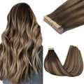 GOO GOO Tape in Hair Extensions Human Hair, 4/26/4 Balayage Chocolate Brown to Honey Blonde, 14inch 100g 40pcs, Skin Weft Seamless Invisible, Silky Straight with Thick Ends, Remy Human Hair