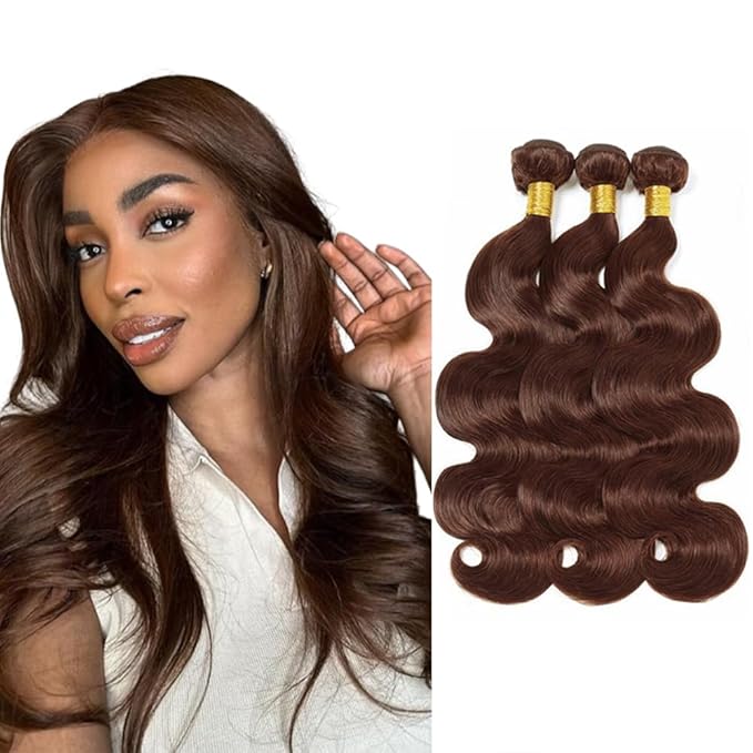 30 32 34 Inch Chocolate Brown Body Wave Bundles Human Hair Color 4 Bundles Niegmeag Brazilian Virgin Remy Hair Extensions Double Weft Soft and Silky Color 4 Body Wave Bundle 300g