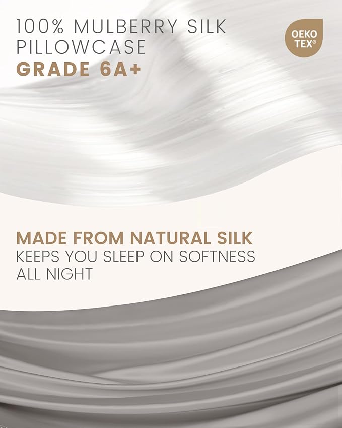 THXSILK 100% Mulberry Silk Pillowcase for Hair and Skin, Grade 6A+ Natural Silk Pillow Cover with Hidden Zipper, Soft Breathable Smooth Organic Silk Pillowcase(Grey, Queen Size 20"x30")