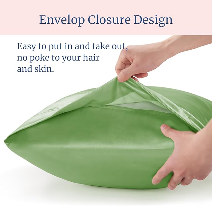 BEDELITE Satin Pillowcase for Hair and Skin, Super Soft Similar to Silk Pillow Cases 4 Pack with Envelope Closure, Cooling Pillowcases for Women Men (20"x30" Queen Size, Sage Green)