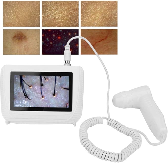 Skin Hair Analyser,5 in 50X/200xLens LCD Digital Microscope Rechargeable Portable Scalp Detector Scanner Professional Scalp Hair Follicle Oil Moisture Magnifying Detector Skin Pigment Tester,US
