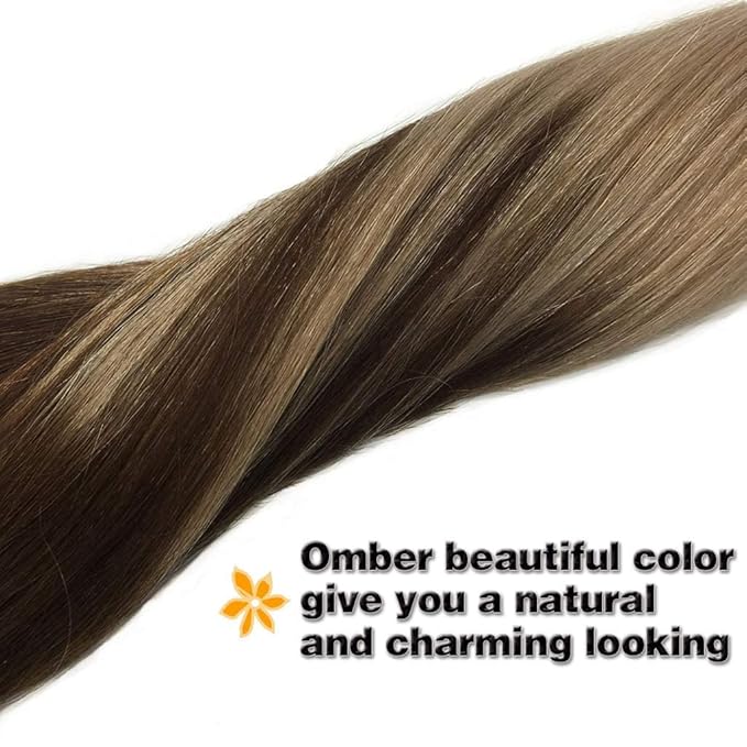 GOO GOO Clip in Hair Extensions Real Human Hair, Remy Human Hair Extensions Clip ins for Women, Natural Human Hair, 14inch 120g 7Pcs, 4/18 Balayage Chocolate Brown Highlighted Dirty Blonde