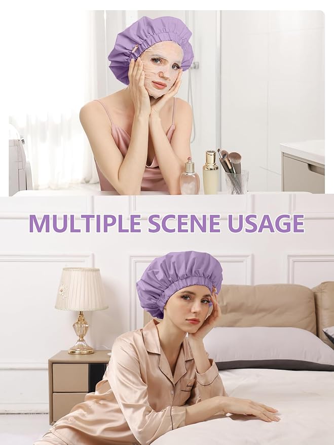 Years calm Reusable Waterproof Shower Caps for Women, Hair Caps for Showers, Double-Layer Elastic Design, for All Hairstyles, Travel-Friendly (Purple)